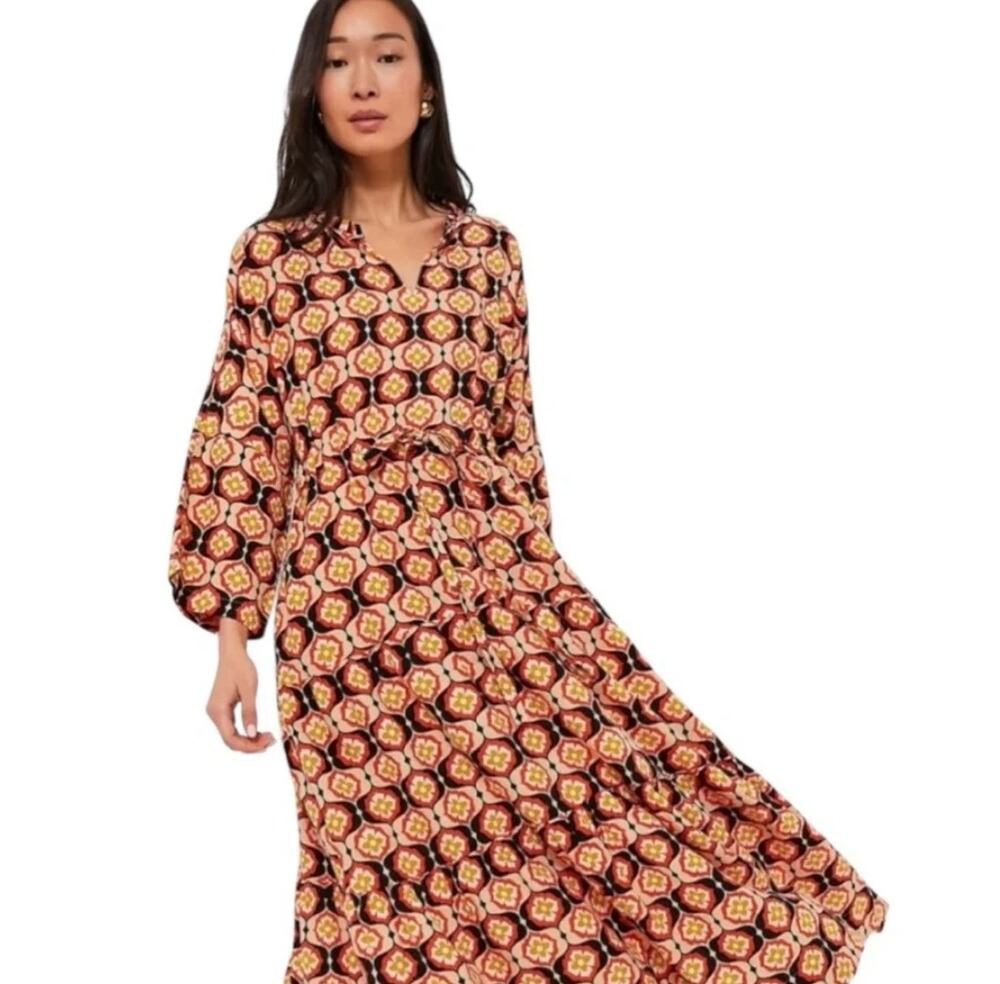 tuckernuck honeycomb bloom marisol tie-waist caftan maxi dress women x-large xl